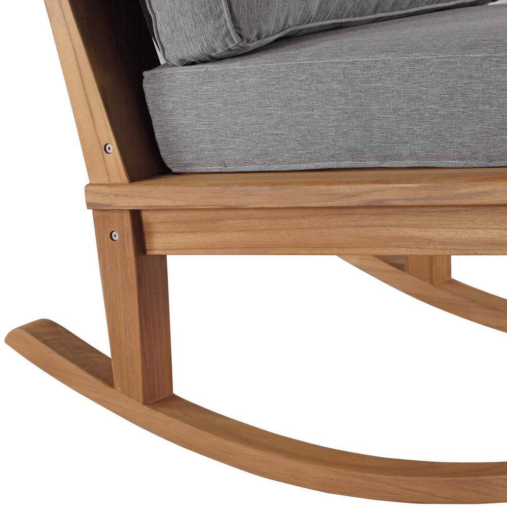 Natural Gray Teak Wood Outdoor Rocking Chair with Cushions