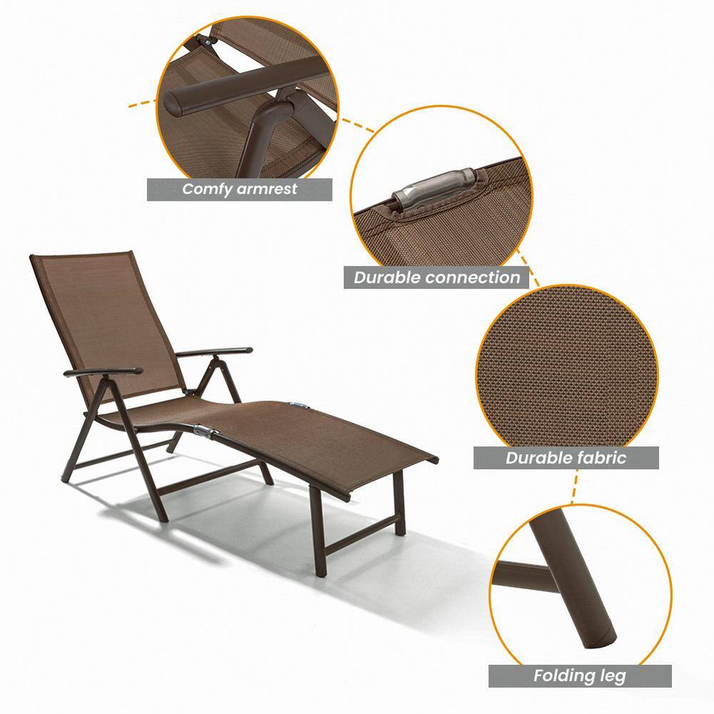 Brown Aluminum Outdoor Chaise Lounge with Textilene Fabric