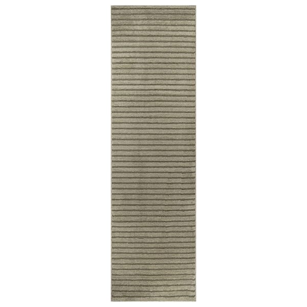Horizontal Stripe Power Loomed Soft Shag High-Low Indoor 2 ft. x 12 ft. Green Area Rug