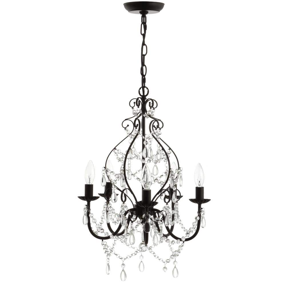 Maura 5-Light Black Crystal LED Chandelier