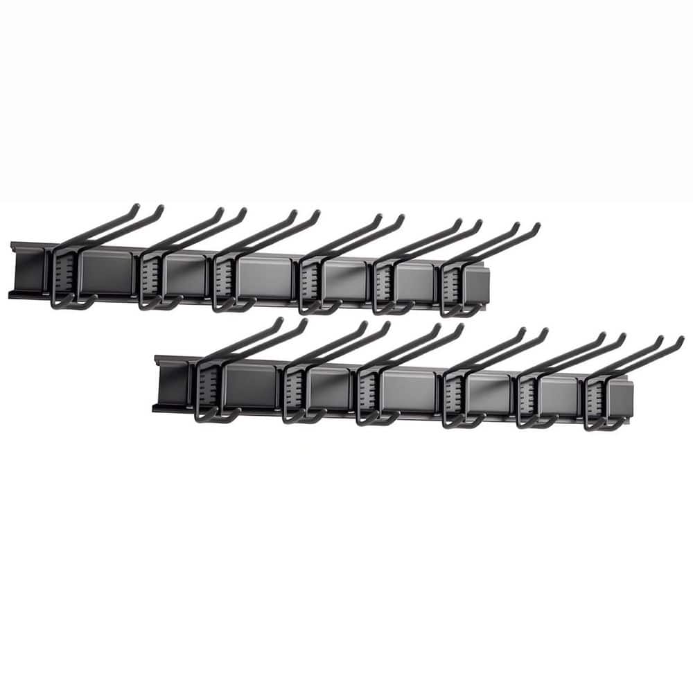 48 in. Black Steel Adjustable Wall Rack with 3 Rails and 6 Double Hooks for Garage and Yard Tool Storage price history on PriceWatchPro