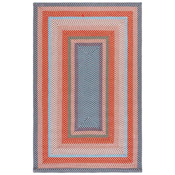 Braided 4 ft. x 6 ft. Rust/Multi Striped Modern Washable Area Rug