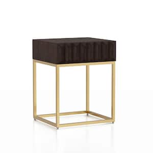 Kapulet 19 in. Walnut and Gold Rectangle Wood Top Side Table