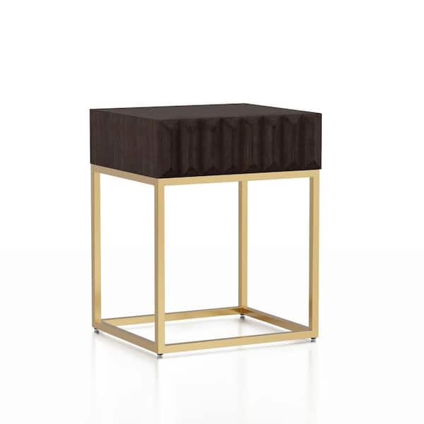 Furniture of America Kapulet 19 in. Walnut and Gold Rectangle Wood Top Side Table