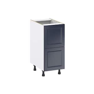 Devon Painted Blue Shaker Assembled Base Kitchen Cabinet with 2 Drawers15 in. W x 34.5 in. H x 24 in. D