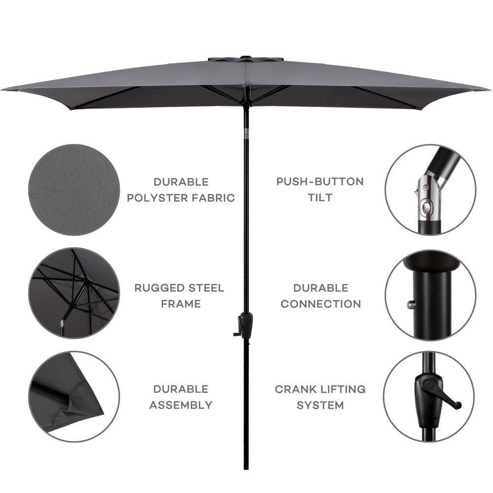 Sun-Ray 6.6x10 FT Gray Rectangular Steel Patio Umbrella