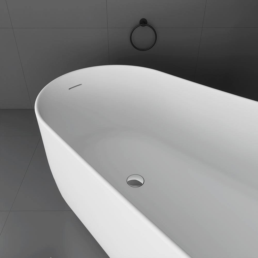 67'' Matte White Solid Surface Freestanding Soaking Bathtub