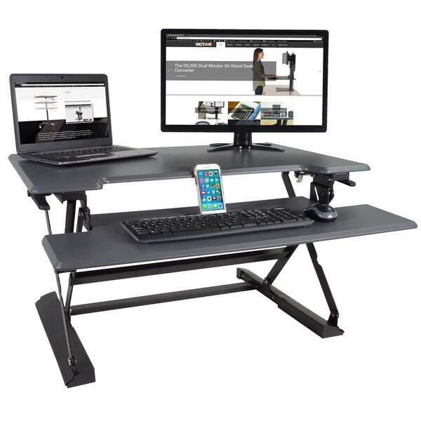 Victor Adjustable Standing Desk Convertor with Keyboard Tray Charcoal Gray  And Black DCX760G - Best Buy