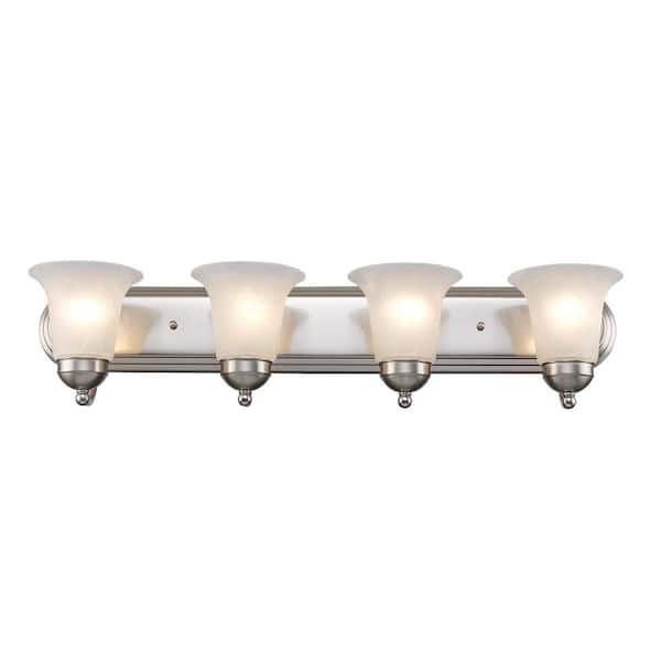 Bel Air Lighting Cabernet Collection 30 in. 4-Light Brushed Nickel Bathroom Vanity Light Fixture with White Marbleized Shade