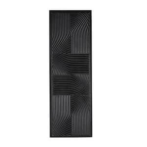 Wooden Black Handmade Carved Panel Geometric Wall Art with Looped Sand Art Design