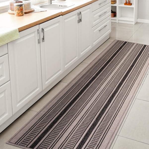 JONATHAN Y Haynes Modern Double Stripe Black/Beige 2 ft. x 8 ft. Indoor/Outdoor Runner Rug