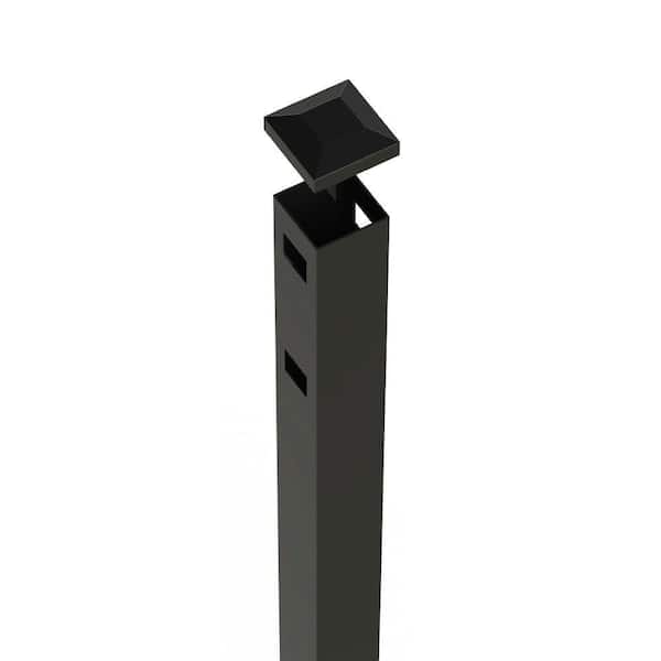 FORGERIGHT Newtown 2 in. x 2 in. x 6 ft. Black Aluminum Fence Line Post with Flat Cap