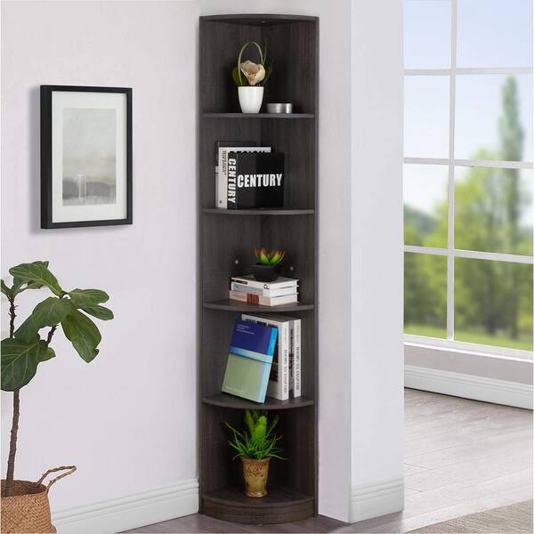 FC Design 70.75 in. Distressed Grey 5-Tier Corner Bookcase Display Storage  Rack Wooden Shelving Unit for Living Room Home Office 99JET100-2121-4 - The  Home Depot