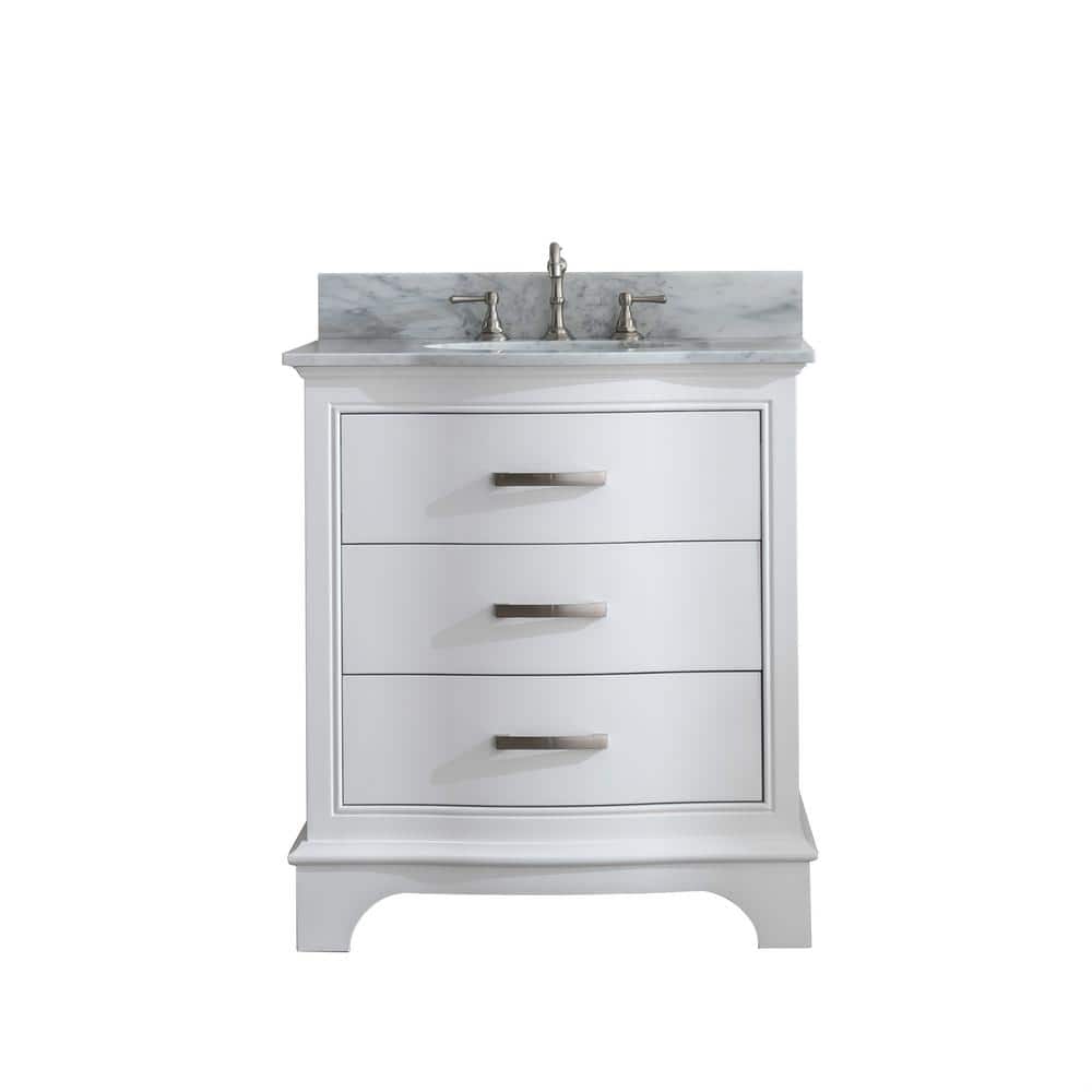 Monroe 30" White Solid Wood Single Vanity with Carrara Marble Top