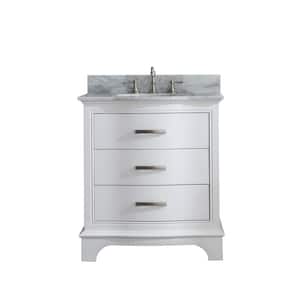 Monroe 30 in. W x 22 in. D Bath Vanity in White with Natural Marble Vanity Top in Carrara White with White Sink