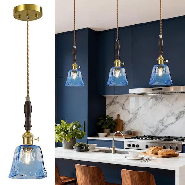 ZHLWIN HomeLighting 4.33 in. 3-Light Blue Glass Vintage Handmade