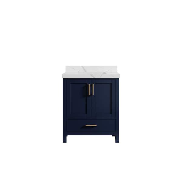 Willow Collections Malibu 30 in. W x 22 in. D x 36 in. H Bath Vanity in Navy Blue with 2 in. Calacatta Quartz Top
