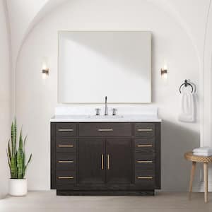 Condor 48 in W x 22 in D Brown Oak Single Bath Vanity, Carrara Marble Top, Faucet Set, and 46 in Mirror