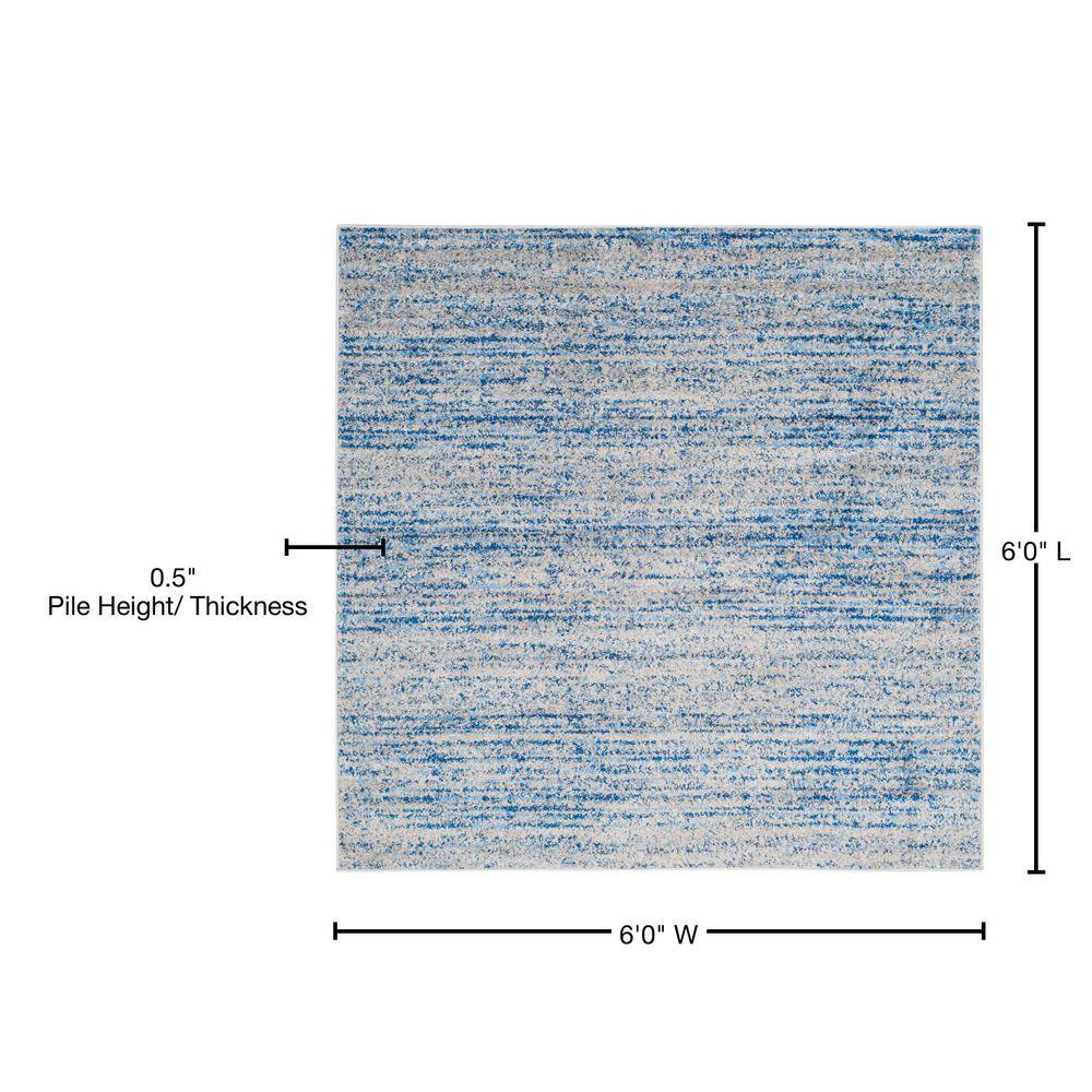 Blue and Silver Square Synthetic Area Rug