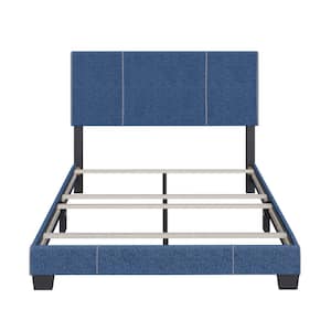 Lucena Blue Linen Full Size Upholstered Bed Frame with Headboard
