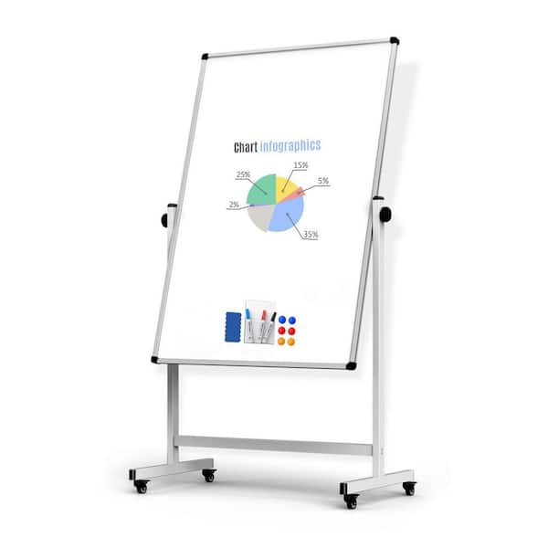 Rolling Whiteboard with Stand Double-Sided Magnetic Dry Erase Board Mobile White Board for Office Classroom Home