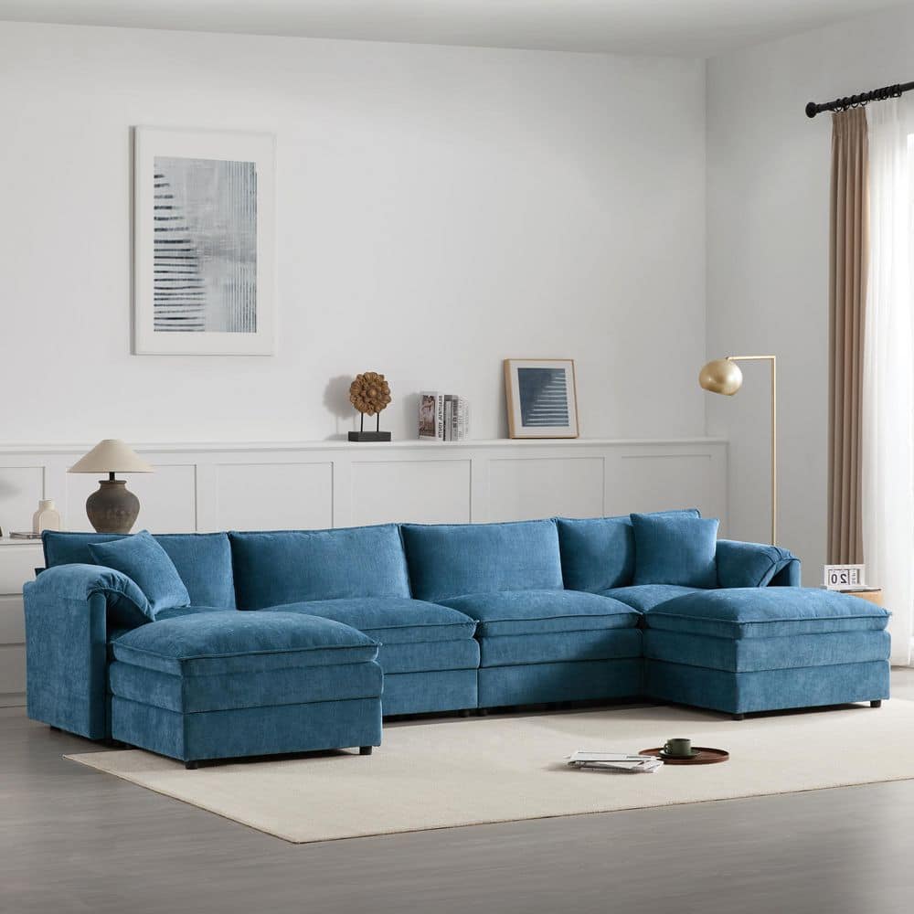 136 in. Double Cushions Chenille Modular U Shaped 6-Seat Sectional Sofa in.