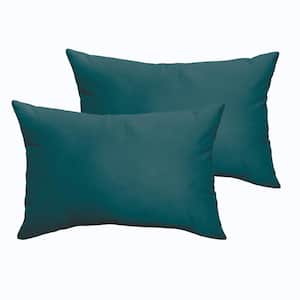 Teal Rectangular Outdoor Knife Edge Lumbar Pillows (2-Pack)