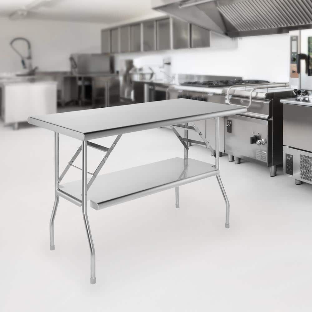 Heavy-Duty 48" x 24" Stainless Steel Folding Work Table with Undershelf