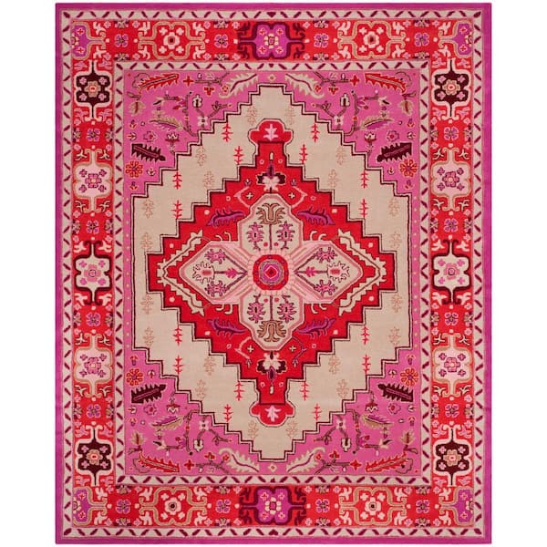 Bellagio 10 ft. x 14 ft. Red Pink/Ivory Border Floral Area Rug