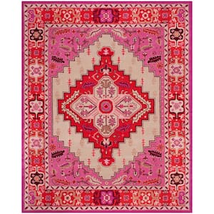 Bellagio Red Pink/Ivory 9 ft. x 12 ft. Border Floral Area Rug