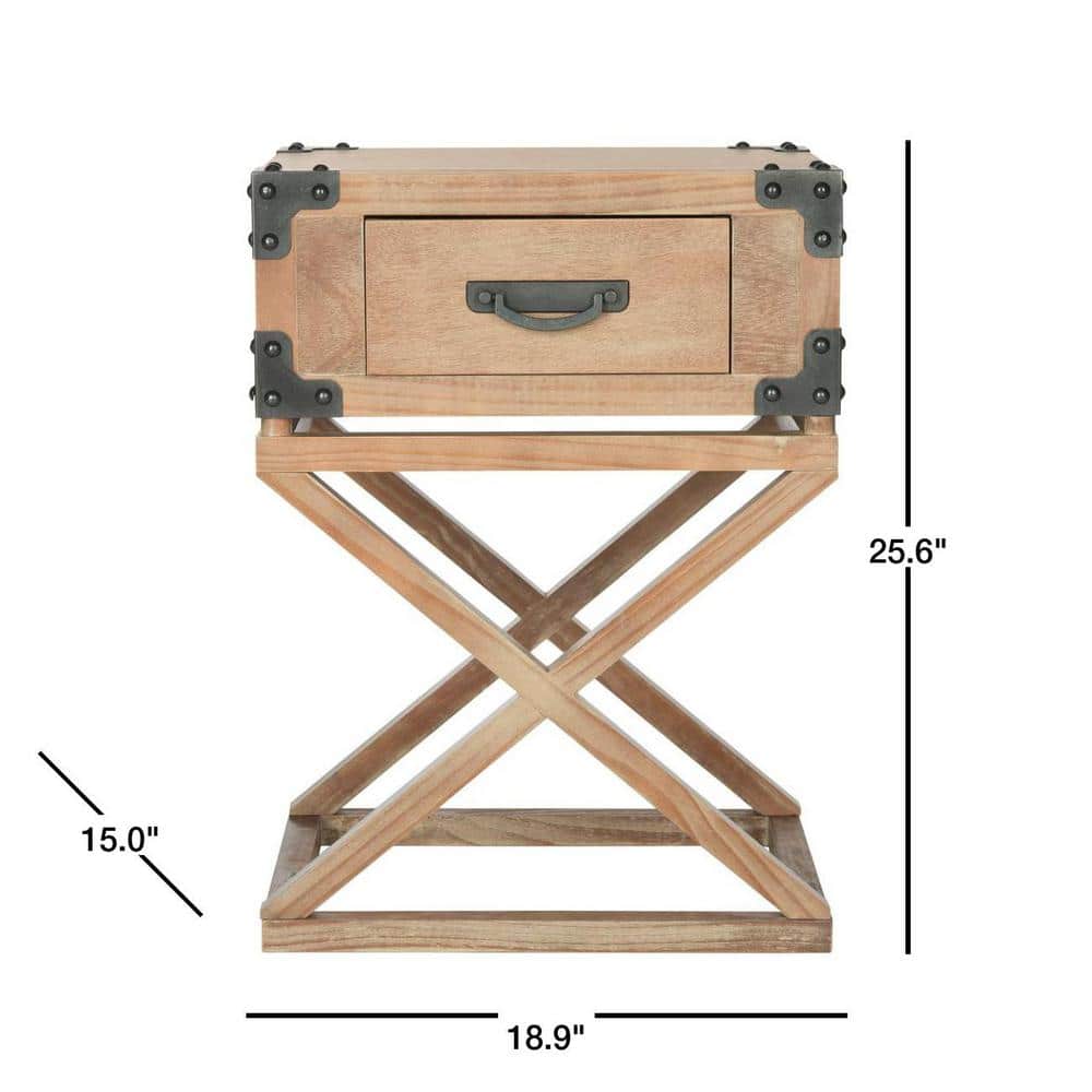 Beige Pine Rectangular Accent Table with Storage Drawer