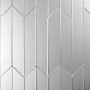 Reflections Silver Straight Edge Chevron 4 in. x 12 in. Frosted Glass Mirror Wall Tile (16.2 sq. ft./Case)