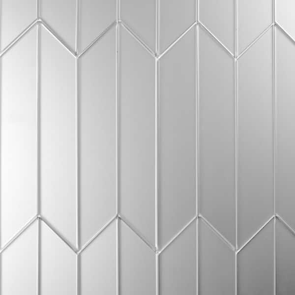 ABOLOS Reflections Silver Straight Edge Chevron 4 in. x 12 in. Frosted Glass Mirror Wall Tile (16.2 sq. ft./Case)