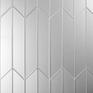 Reflections Silver Straight Edge Chevron 4 in. x 12 in. Frosted Glass Mirror Wall Tile (16.2 sq. ft./Case)
