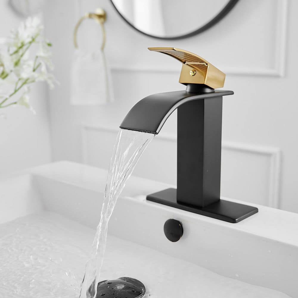 BWE Waterfall Single Handle Single Hole Low-Arc Bath Faucet Bathroom Drip-Free Vanity Sink Faucet