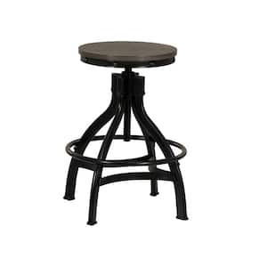 Harlan 24.5 in. Gray Backless Metal Adjustable Stool with Round Wood Round Seat
