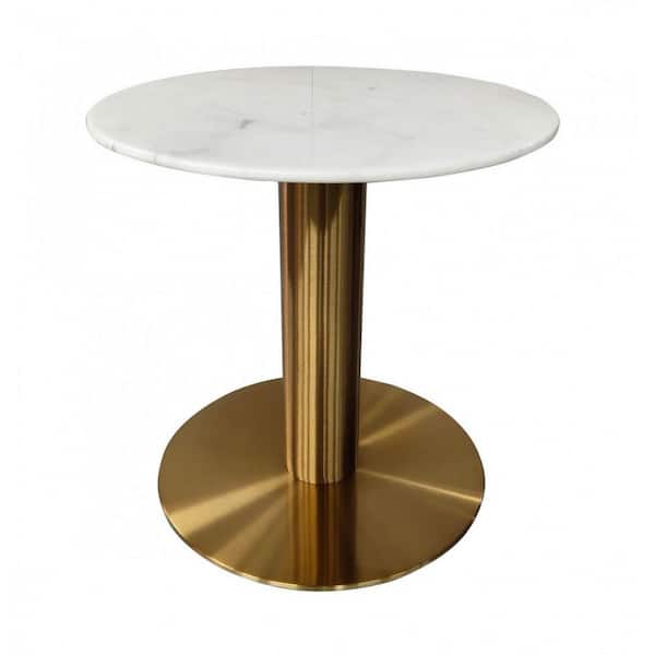 Benjara 19.7 in. White and Gold Round Marble End Table with Pedestal Base