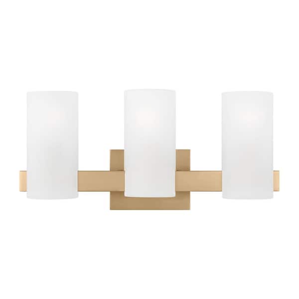 SCOTT LIVING Rhode 19.63 in. 3-Light Satin Brass Large Vanity Light with Etched Glass Shades
