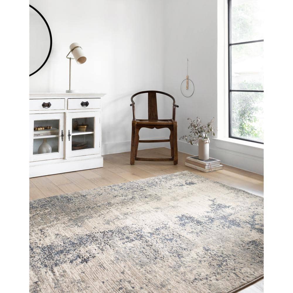 Teagan Modern Blue Abstract 8' x 11' Synthetic Area Rug
