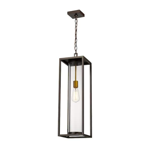 Unbranded 1-Light Deep Bronze and Outdoor Brass Outdoor Pendant Light with Clear Glass Shade