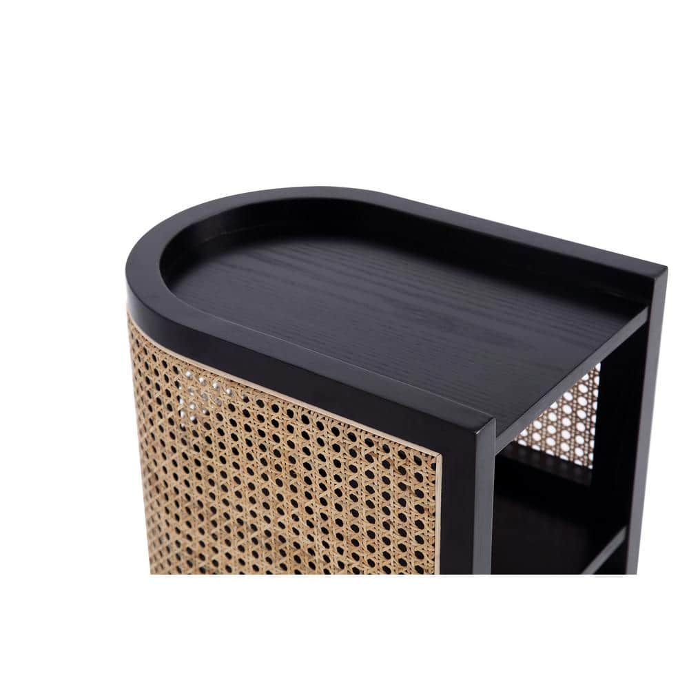 Tahitian Resort-Inspired Black and Natural Cane Ash Wood End Table