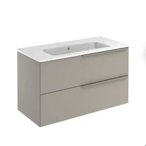 Mio 40 in. W x 18 in. D x 23 in. H Bath Vanity in Sand Matt with White Vanity Top with 2-Drawers, White Basin