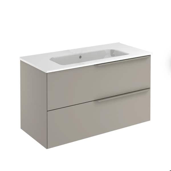 null Mio 40 in. W x 18 in. D x 23 in. H Bath Vanity in Sand Matt with White Vanity Top with 2-Drawers, White Basin
