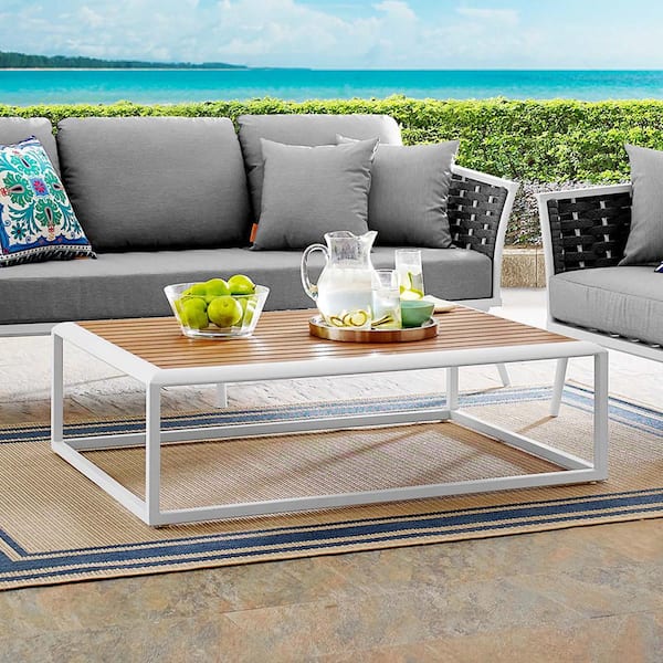 Modway Stance White Natural Aluminum, White Aluminum Outdoor Console Table