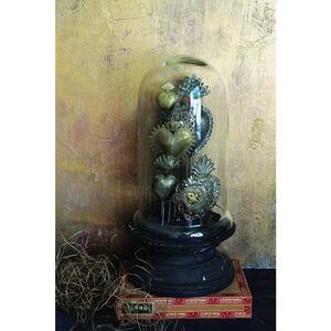7.5 in. x 15 in. Wood Pedestal/Glass Cloche with Decorative Tin Sacred Hearts