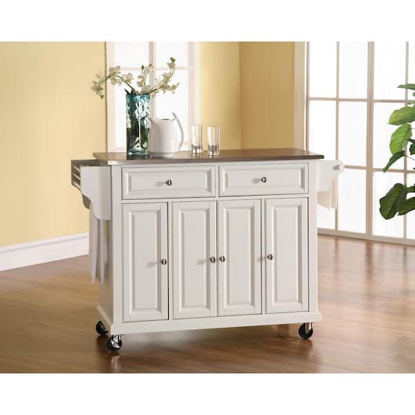 White Kitchen Cart With Stainless Top, Crosley Rolling Kitchen Cart Island With Stainless Steel Top