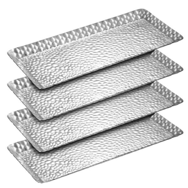 4-Piece Hammered Stainless Steel Rectangular Serving Tray 9.8 in. x 4.3 in. Decorative Silver Vanity