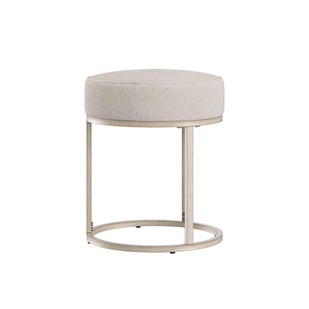 18" Bone White Upholstered Metal Vanity Stool with Round Seat