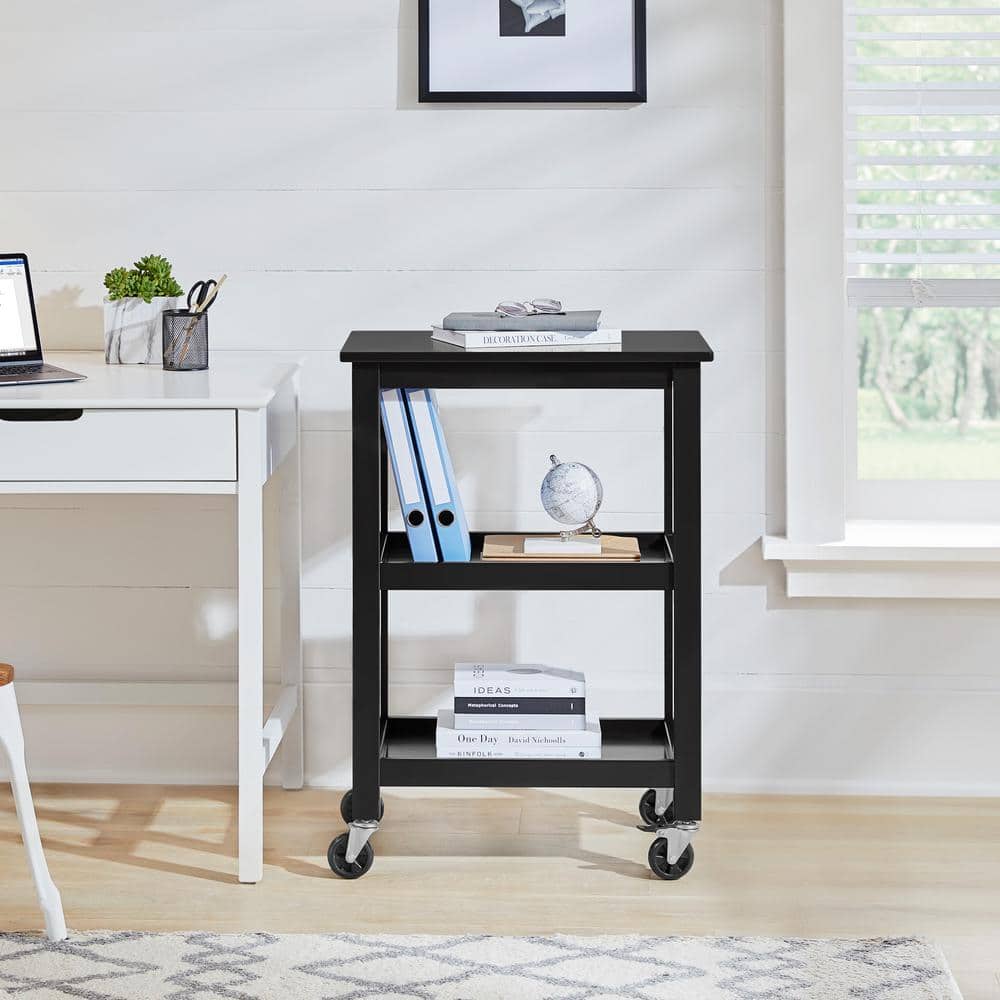 StyleWell Black Wooden MultiPurpose Rolling Kitchen Cart or Microwave