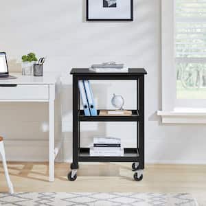 Black Wooden Multi-Purpose Rolling Kitchen Cart or Microwave Cart with 3 Storage Shelves (23" W)